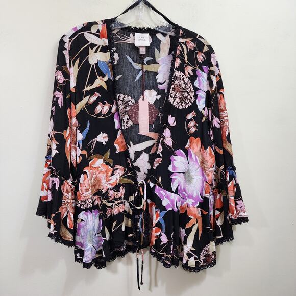 Knox Rose Tops - Knox Rose NWT tie front 3/4 bell sleeve floral print coverup woman's size small